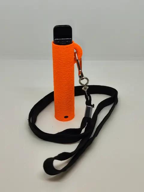 Hang Vape Case in Neon Orange mit schwarzem Umhängeband